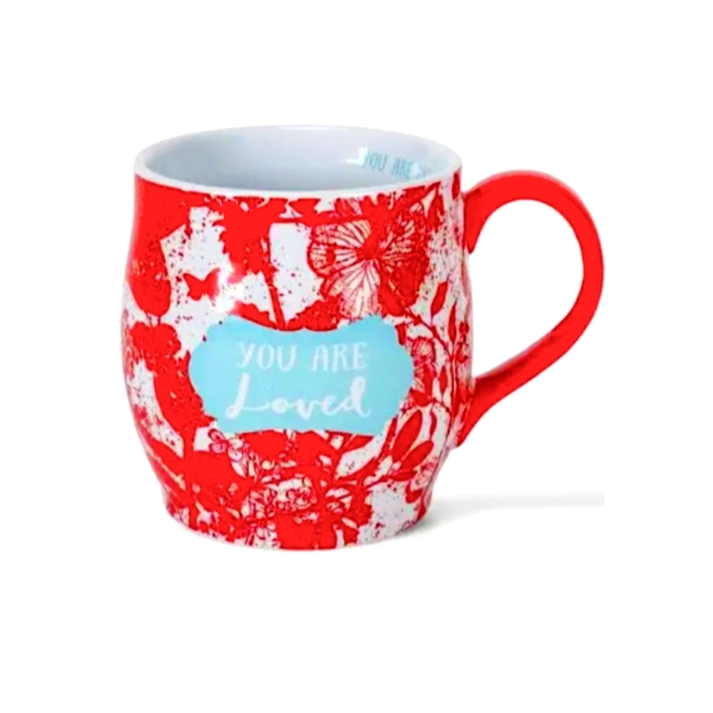 You Are Loved Crimson Floral 13 Ounce Ceramic Mug